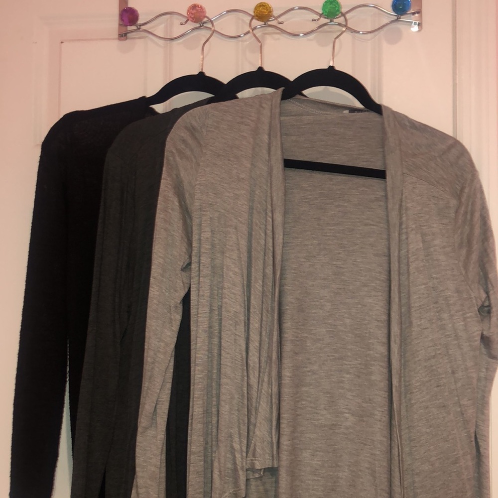 3 cardigans(black,dark grey (charcoal),light grey)